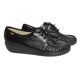 SAS Shoes Black Leather Lace Up Bounce Wedge Moccasin Comfort Women's Size 11